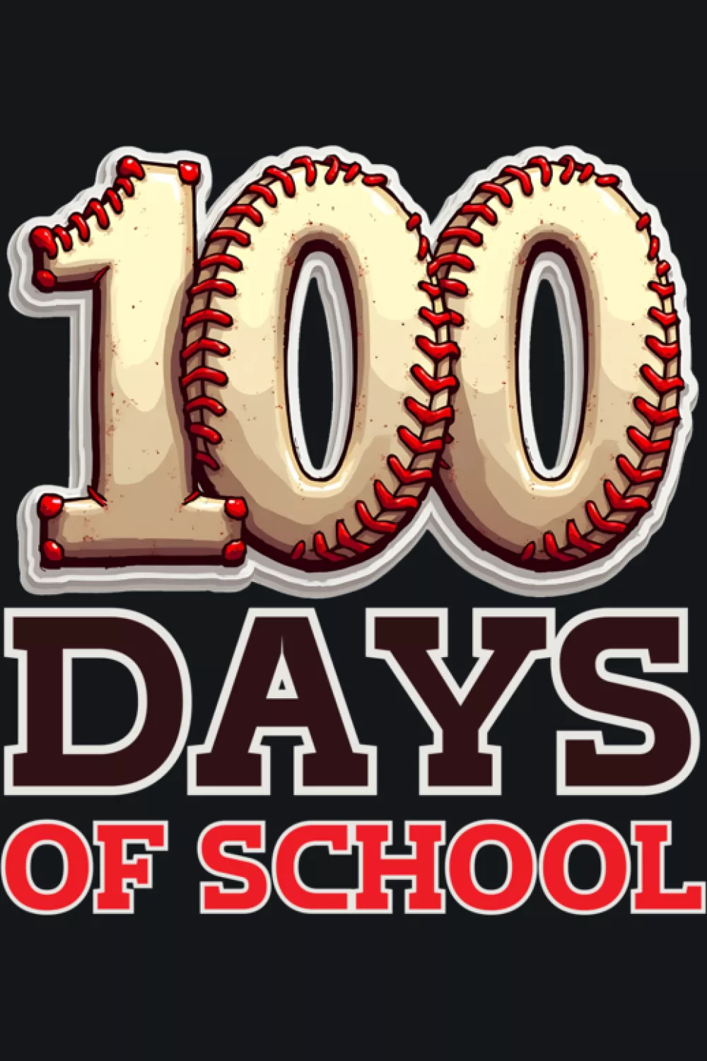 100 days of school baseball shirts for kids with bold number and ball details