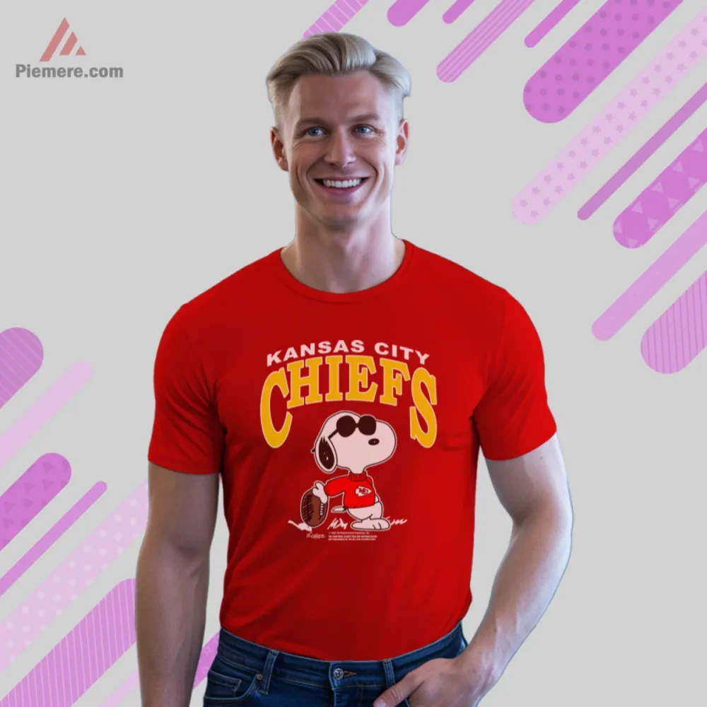 Red short sleeve tee featuring Snoopy and Kansas City wordmark
