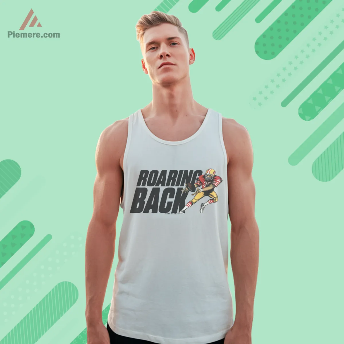 1980 San Francisco 49ers Roaring Back Football T Shirt Tank Top White 1980 San Francisco 49ers Roaring Back Football T Shirt tank top in white