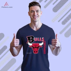 Chicago Bulls head logo v neck navy shirt