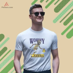 1980s James Worthy Los Angeles Lakers Caricature Basketball Shirt graphic short sleeve white