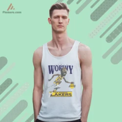 White tank top featuring a fun James Worthy Lakers caricature