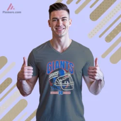 1980s New York Giants Helmet Football Shirt Vintage 4 Charcoal v neck tee with Giants helmet print
