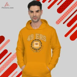 San Francisco 49ers member club crest on an orange hoodie
