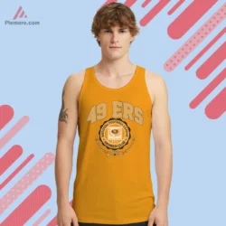San Francisco 49ers member club crest on an orange tank top