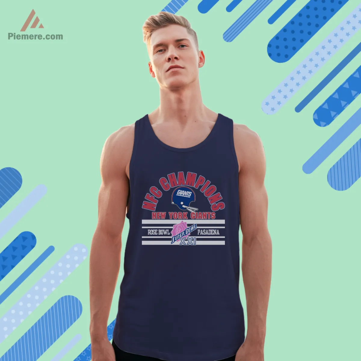 Giants NFC Champions tank top navy Navy tank top with Giants Super Bowl XXI graphic