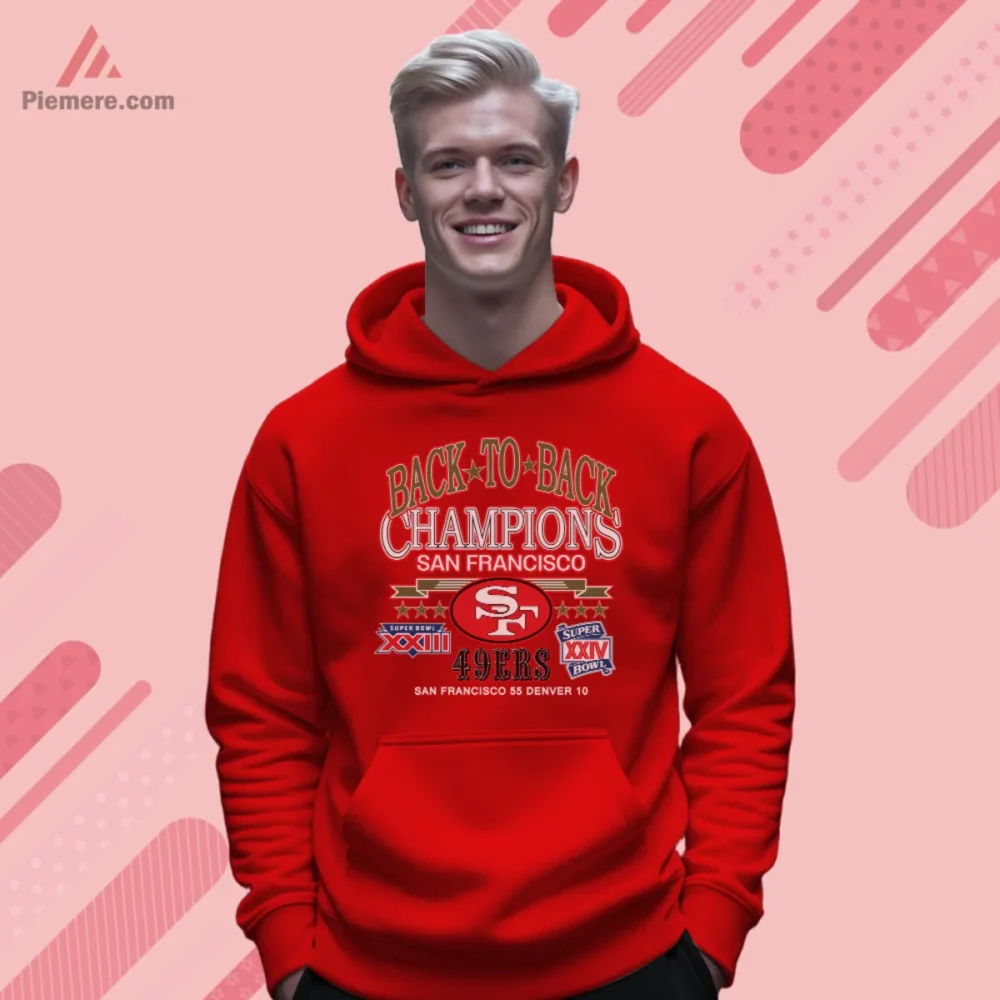 San Francisco 49ers champions graphic on red hoodie