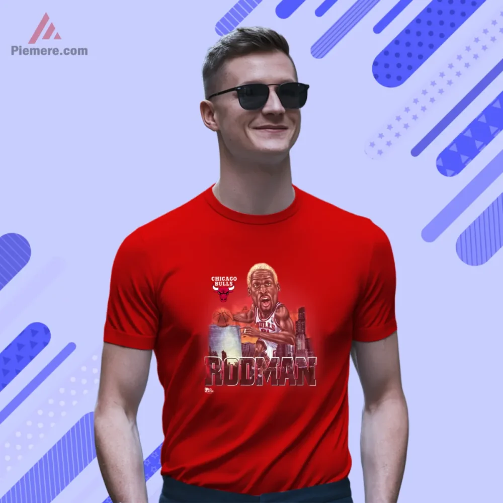 1990s Dennis Rodman Chicago Bulls Caricature Basketball Shirt short sleeve red