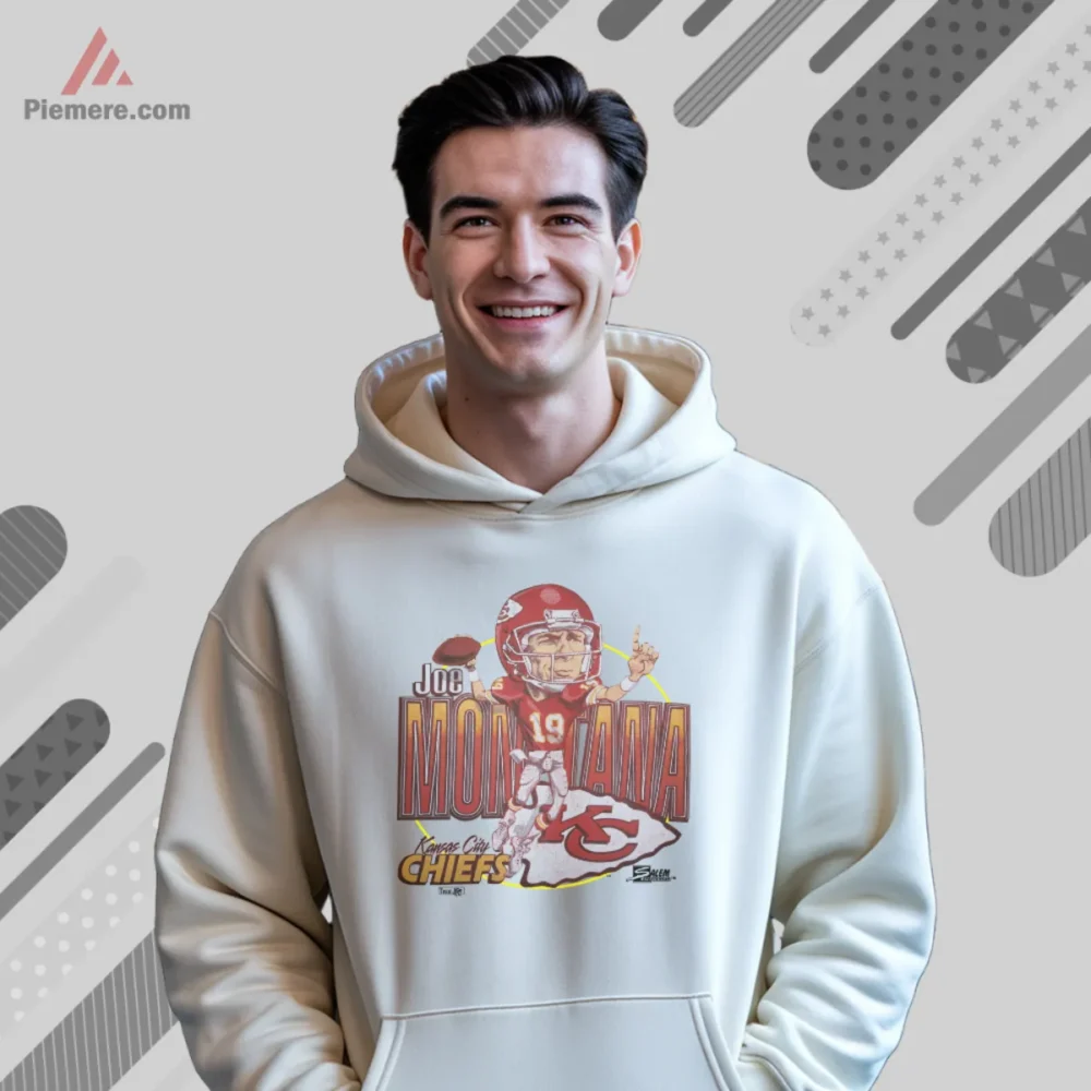 White hoodie featuring Joe Montana inspired Kansas City artwork