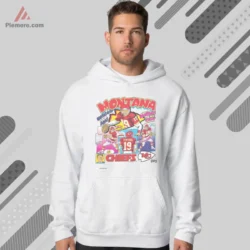 White hoodie featuring comic style Kansas City quarterback art