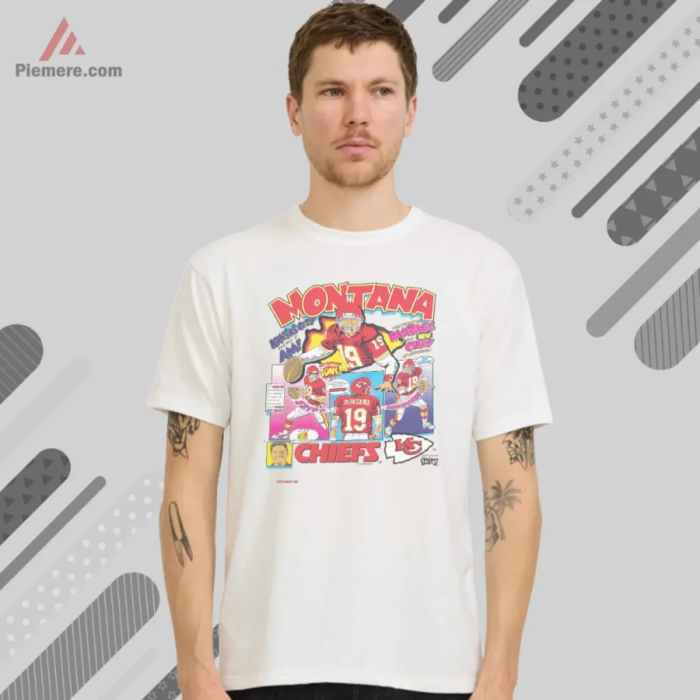 1990s Joe Montana Kansas City Chiefs Comic Football Shirt with bold comic panels on white