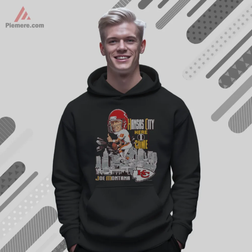 Black hoodie with Joe Montana inspired Kansas City graphic