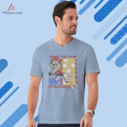 Light blue v neck tee with vintage quarterback design