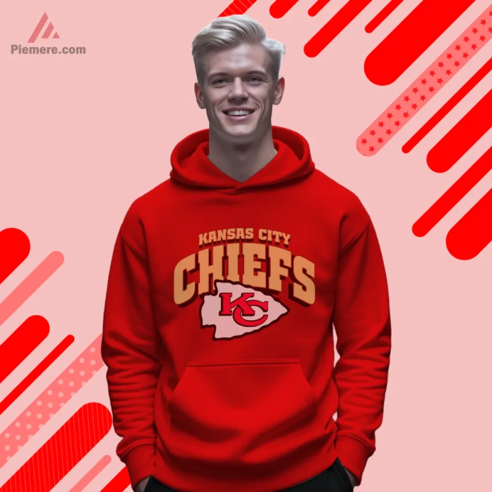 Red hoodie with arch logo and KC emblem
