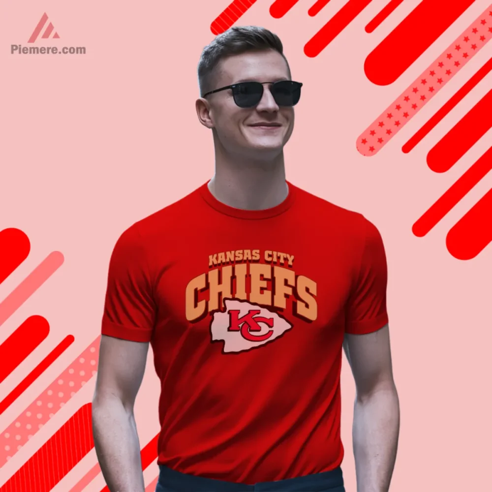 1990s Kansas City Chiefs Arch Logo Football Shirt on red with bold arch letters and KC arrowhead