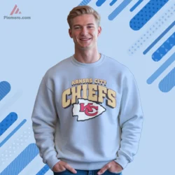 Light blue sweatshirt with bold arch logo