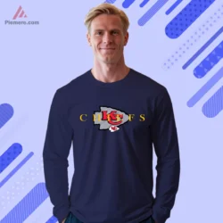 Navy long sleeve tee featuring CHIEFS letters over the KC arrowhead