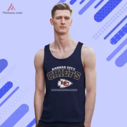 Navy tank top showing block arch letters across the chest