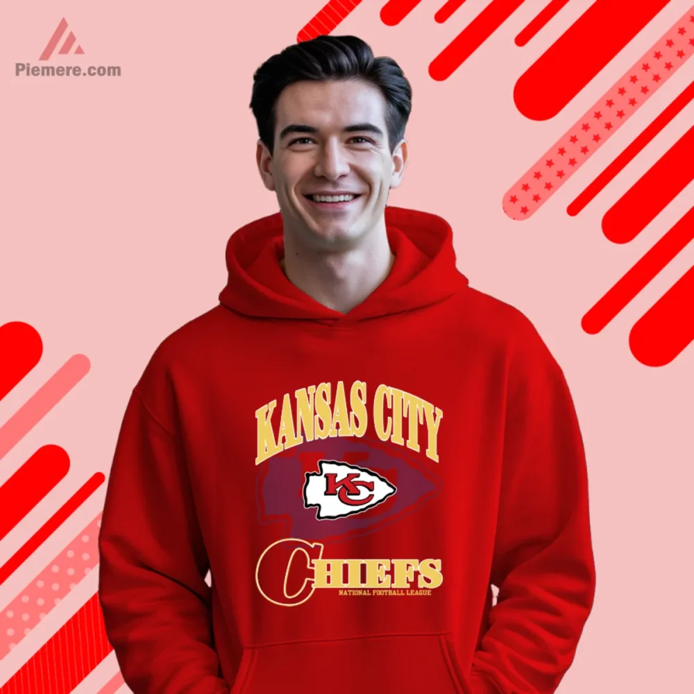 Red hoodie featuring blue arrowhead backdrop and Chiefs lettering