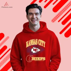 Red hoodie featuring blue arrowhead backdrop and Chiefs lettering