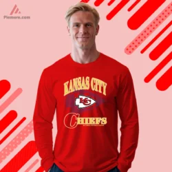 Red long sleeve tee with blue arrowhead and arched Kansas City