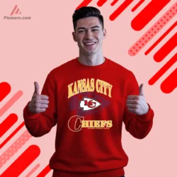 Red sweatshirt with blue arrowhead backdrop and Chiefs wordmark
