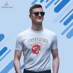 Front view with Chiefs arch and red helmet on white