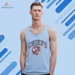 Light blue tank top with helmet graphic for sunny days