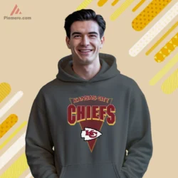 Charcoal hoodie featuring Kansas City Chiefs pennant logo artwork