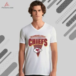 White V neck tee featuring triangle pennant and KC emblem