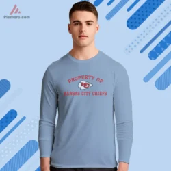 Light blue long sleeve tee featuring Property Of word art