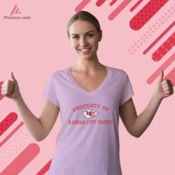 Light pink v neck tee showing Property Of Kansas City art