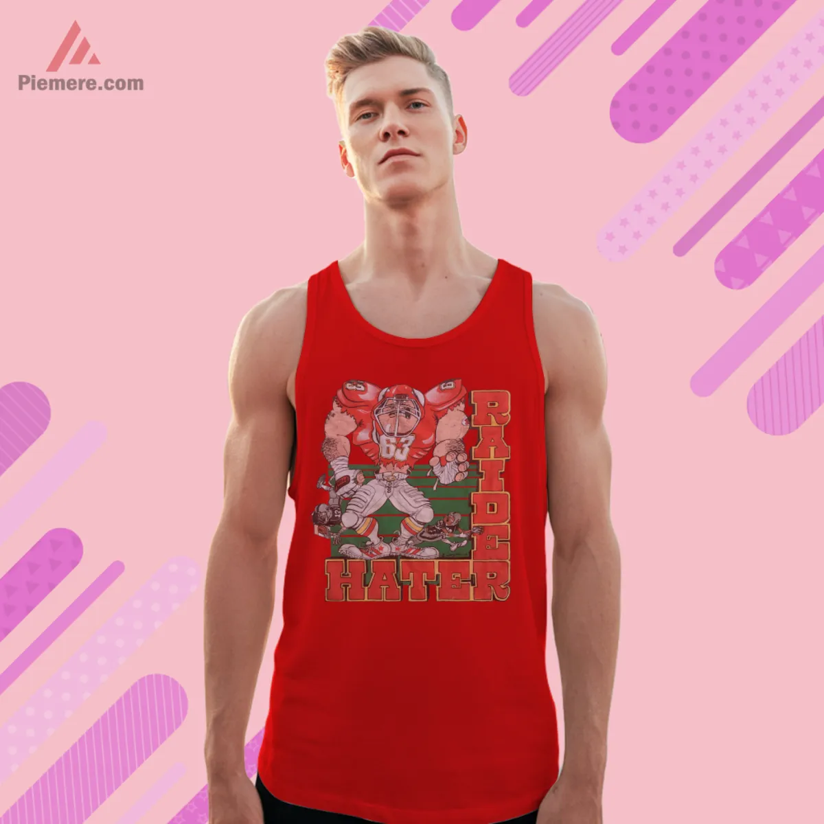 Red tank top featuring Raider Hater artwork and Kansas City wordmark