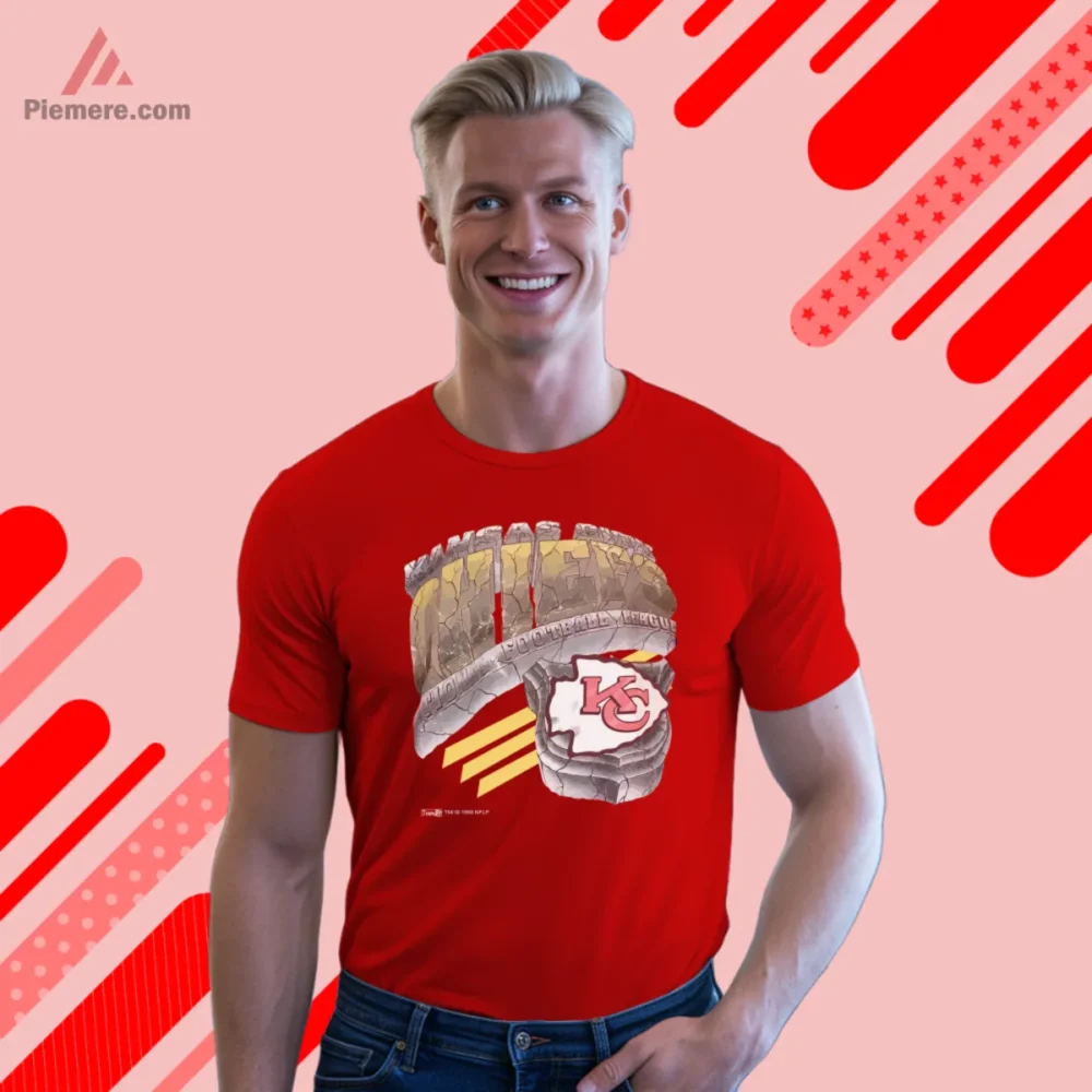 1990s Kansas City Chiefs Stone Arch Football Shirt with cracked stone arch letters and KC arrowhead