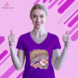 Purple V neck tee with stone arch Kansas City design