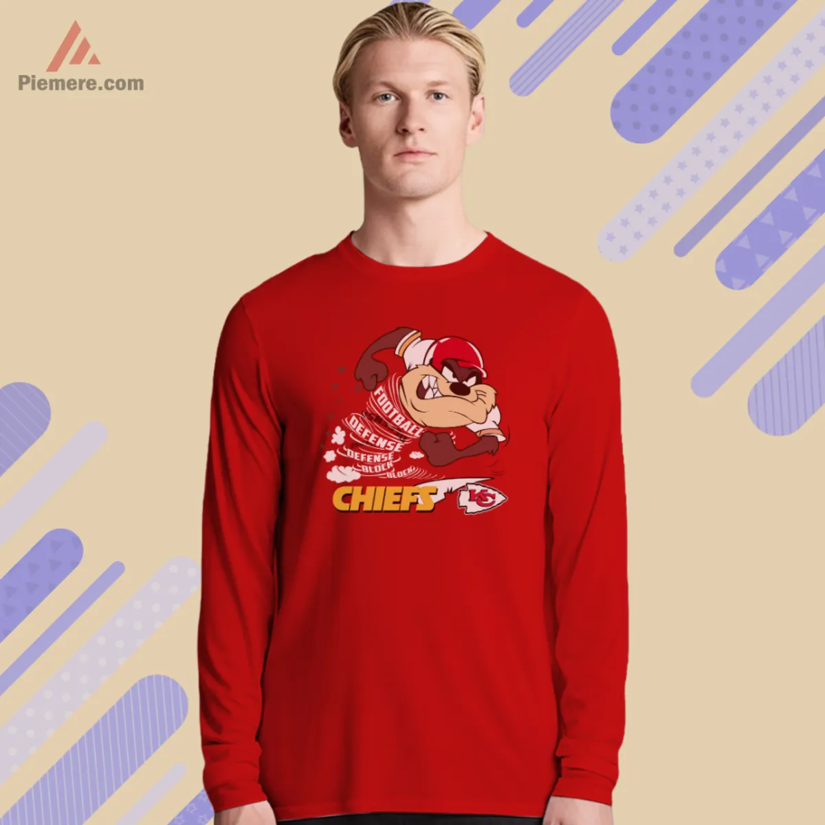Red long sleeve tee with spinning Taz and Kansas City badge