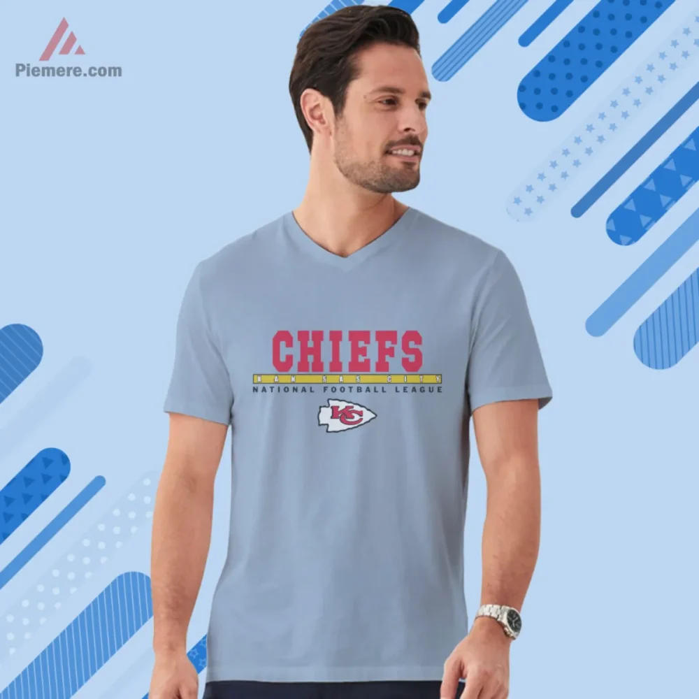 Light blue v neck tee featuring Chiefs wordmark