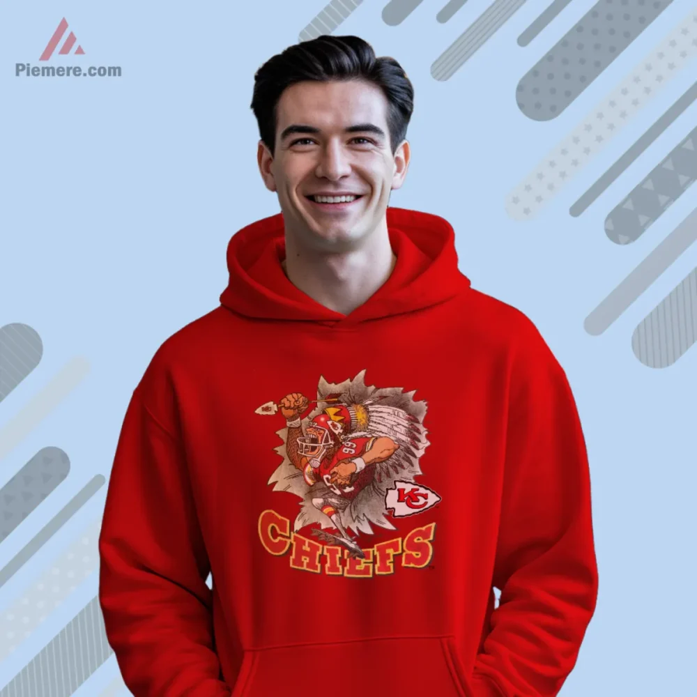 Red hoodie featuring breakthrough cartoon runner and Chiefs lettering