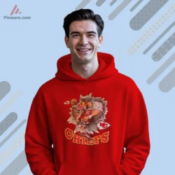 Red hoodie featuring breakthrough cartoon runner and Chiefs lettering