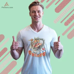 White V neck with energetic breakthrough artwork