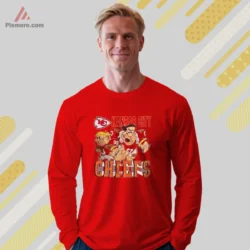 Red long sleeve tee with Flintstones football scene and team wordmark
