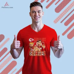 Red V neck featuring cartoon characters and bold CHIEFS letters
