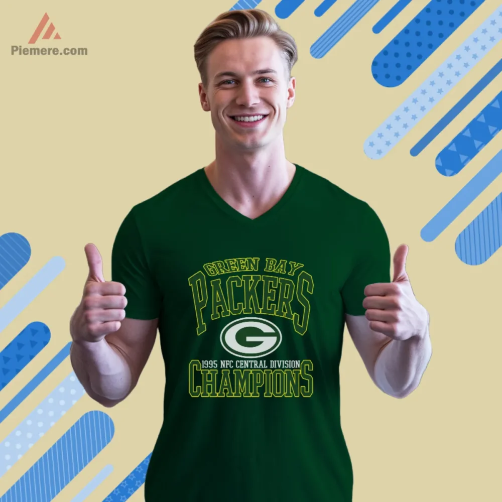 1995 Green Bay Packers NFC Central Division Champions Football Shirt on forest green V neck