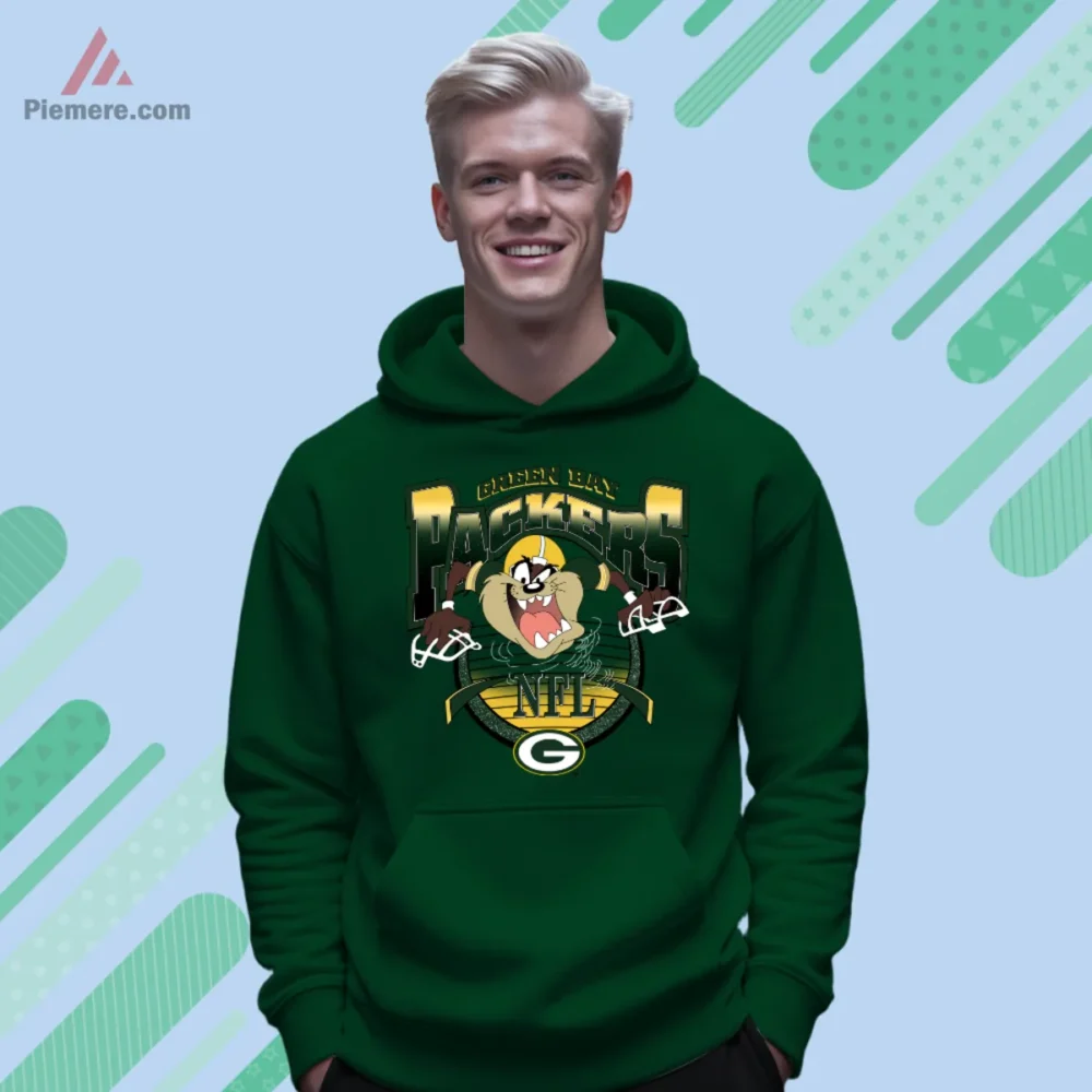 Packers Taz Looney Tunes artwork on forest green hoodie