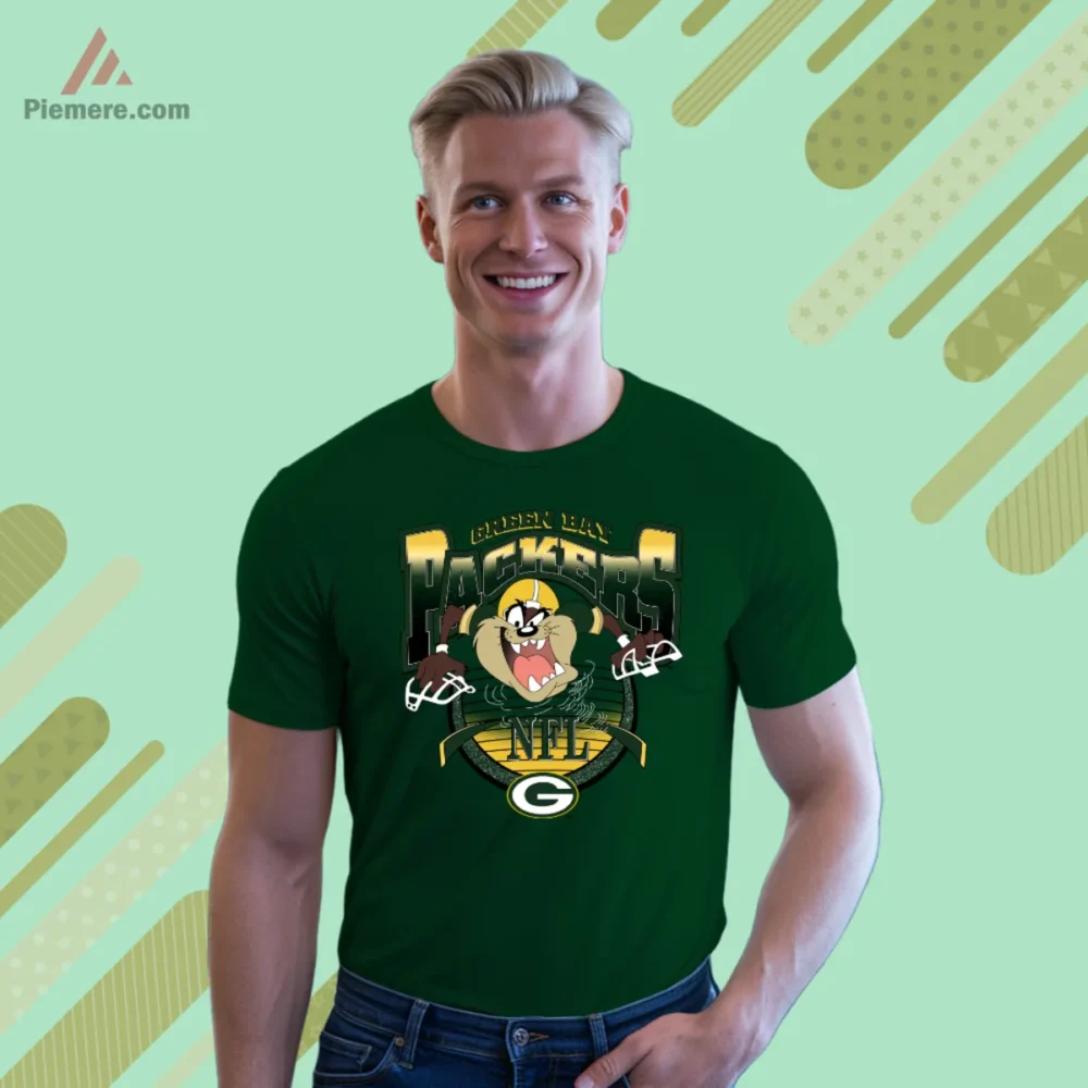 1996 Green Bay Packers Taz Looney Tunes Vintage Football Shirt on forest green short sleeve