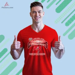 2003 Tampa Bay Buccaneers Super Bowl XXXVII Champions Football Shirt Vintage 5 Tampa Bay Buccaneers Super Bowl champions v neck tee in red