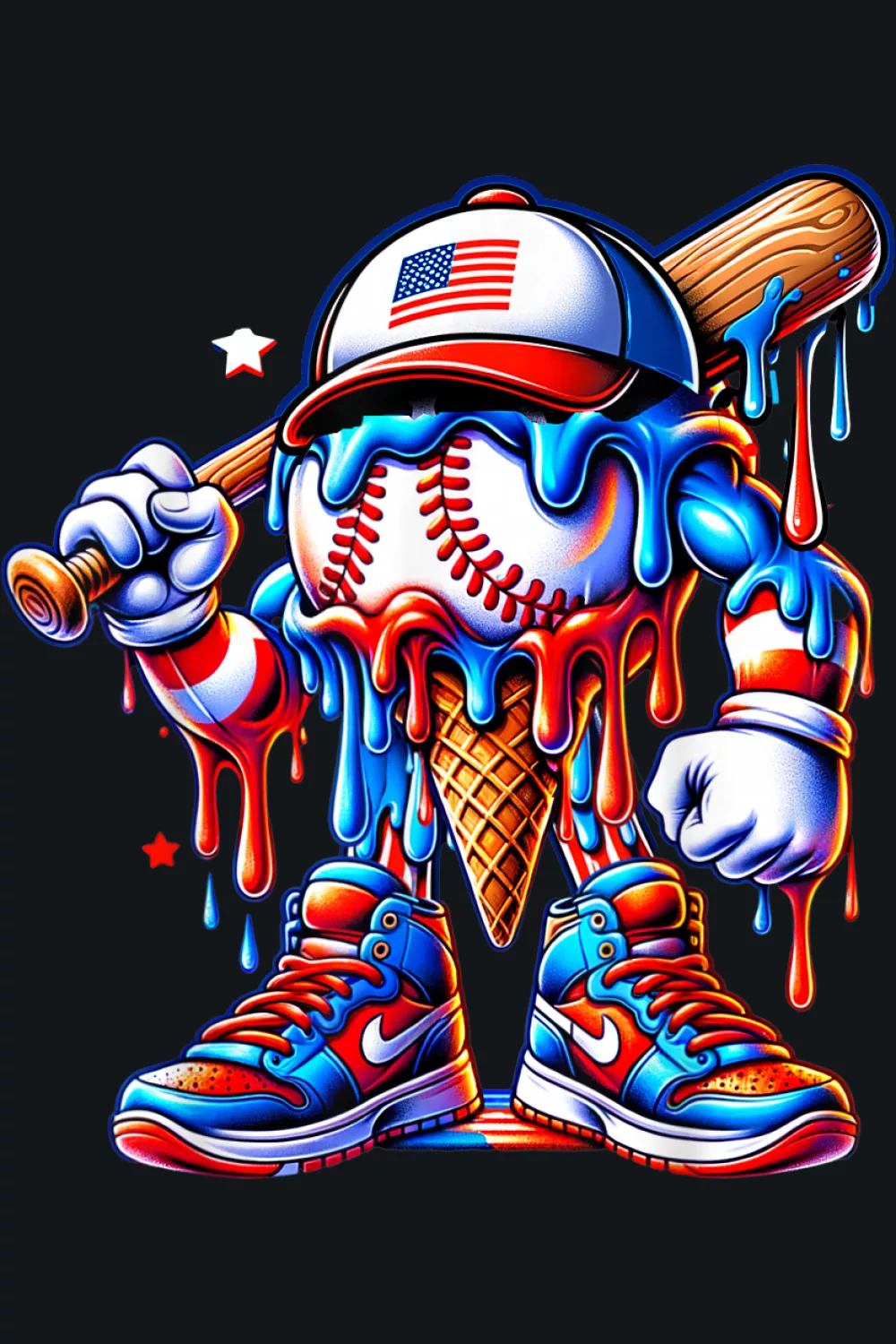 Red white and blue with a friendly face
