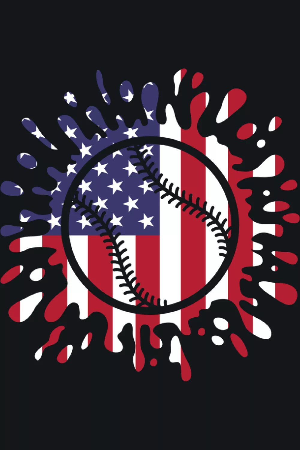 Circular flag splash with baseball in the middle for all ages