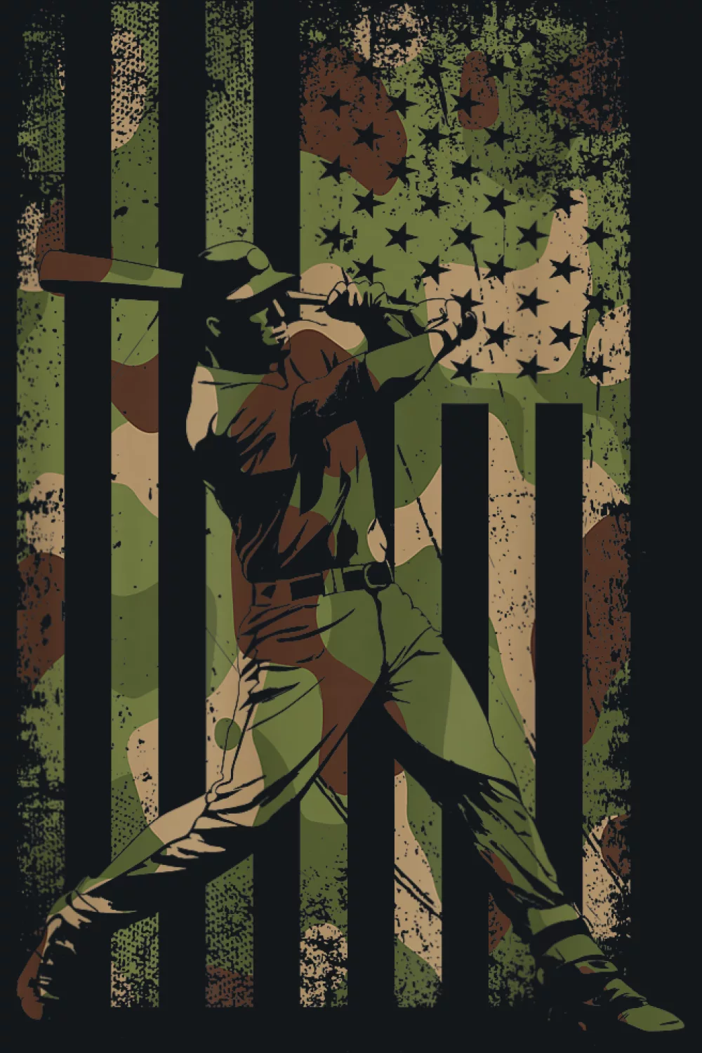 Camo flag with vertical lettering and bat graphic