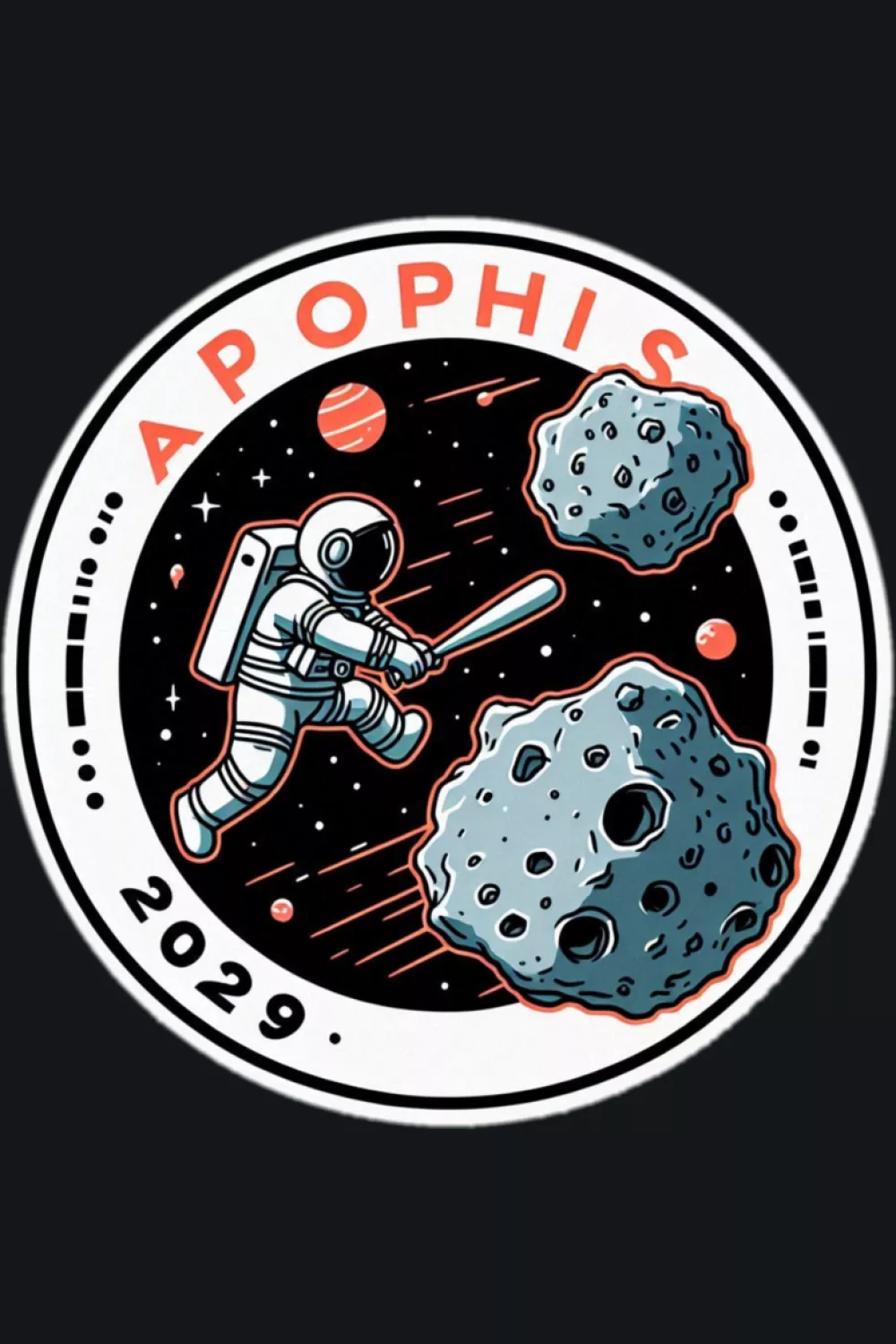 Asteroid Apophis 2029 space funny astronaut baseball player graphic for sci fi sports fans.